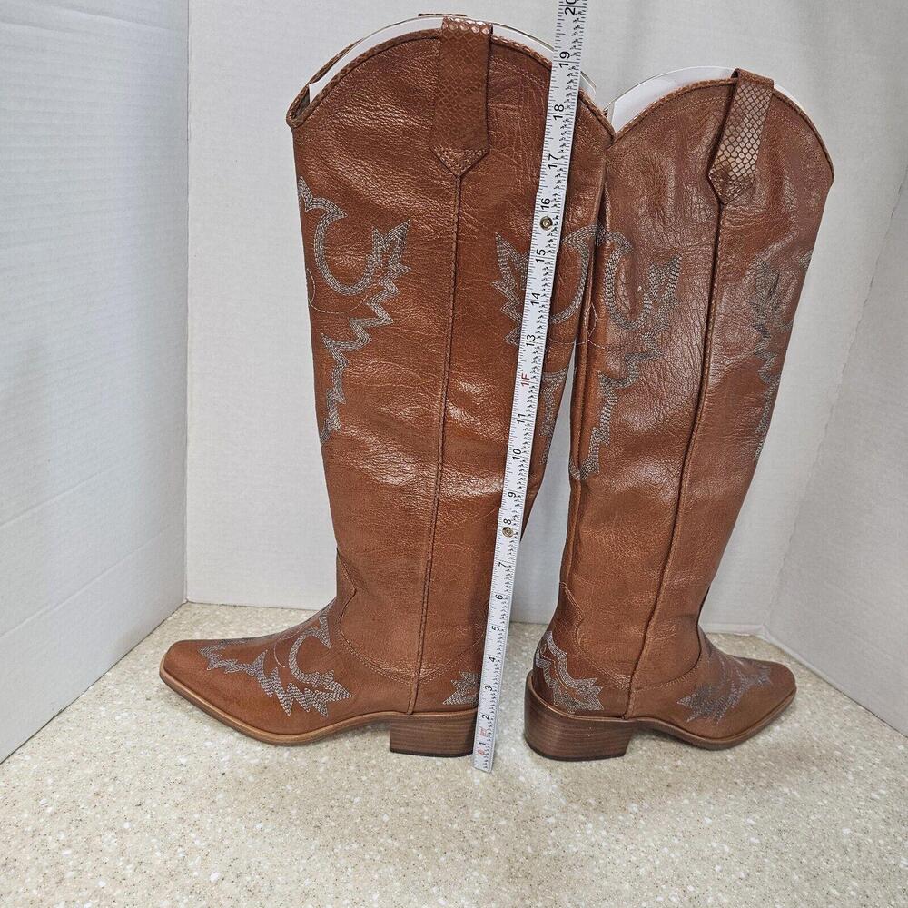 Donald Pliner Marina SP Leather Cowboy Western Boots Cognac Women's Size 7 NIB - Picture 5 of 13